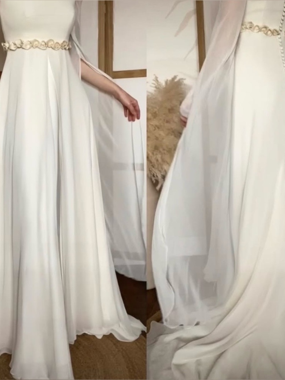 Pronovias Ivory Bridal Gown with Sheer Cape and Cala lily design added